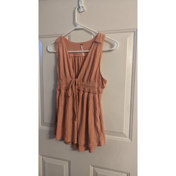 Free People Beach Bound Rouched Sleeveless Top, Pink/Peach, XS - Picture 1 of 8